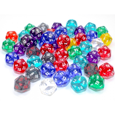 1 Random Translucent Polyhedral d20 Dice - Dé à 20 Faces aléatoire à l'unité - CHESSEX