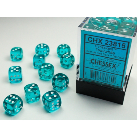 Boite de 36 dés à 6 faces - Teal/White  - CHESSEX