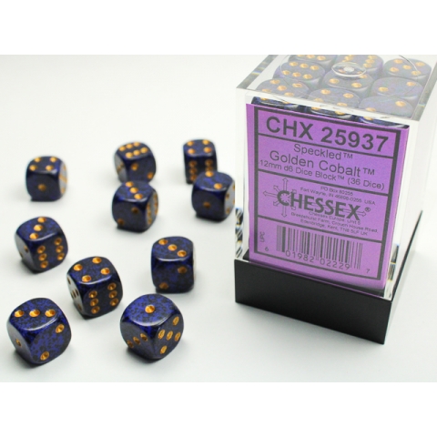 Boite de 36 dés à 6 faces - Golden Cobalt - CHESSEX