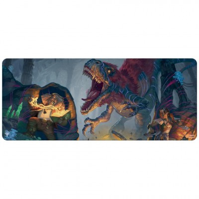 Tapis de Jeu Magic the Gathering Les Cavernes oubliées d'Ixalan - Playmat moyen - Dinosaur and Quintorius Kand - 183cm x 76cm (6 personnes)